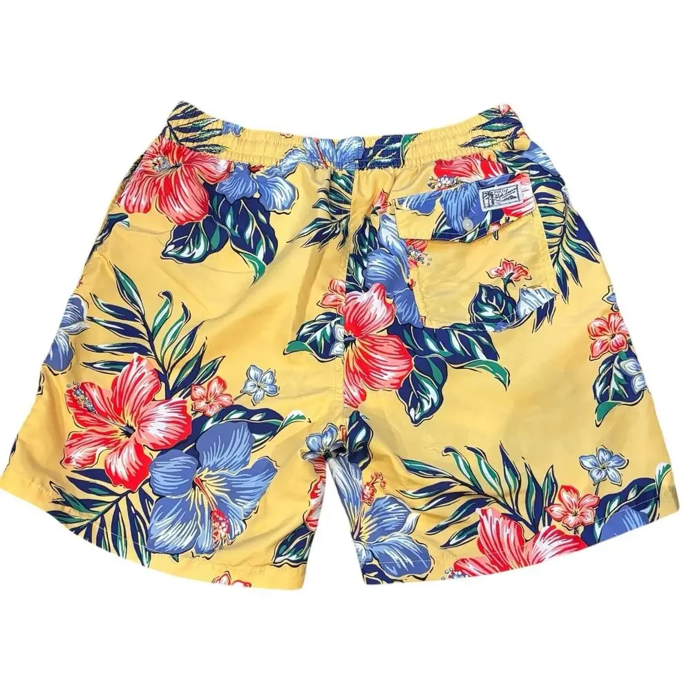 Polo Ralph Lauren Swim Trunks Kailua Yellow Hibiscus Tropical Lined Men's Medium